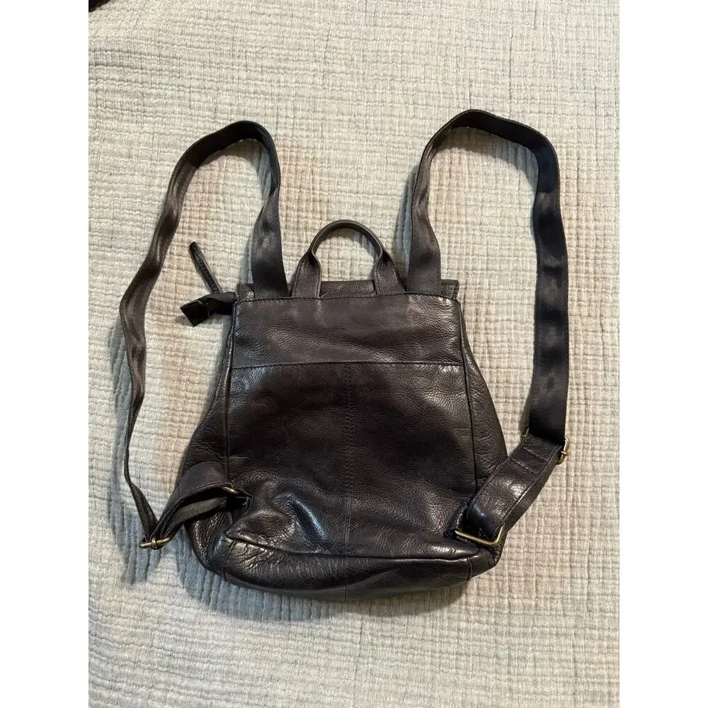 American Leather Co. Backpack Black Fold Over Leather Mini 12” Classic Bag